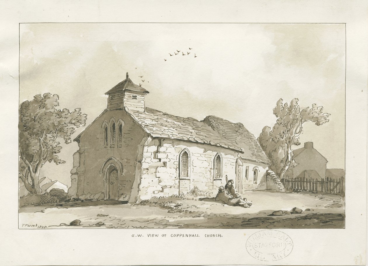 Coppenhall templom: szépia rajz alkotó: Thomas Peploe Wood