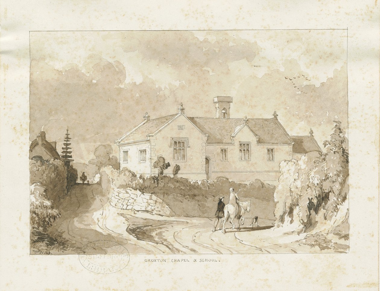 Croxden - Kápolna és Iskola: szépia mosás rajz, nd [1817-1845] (rajz) alkotó: Thomas Peploe Wood