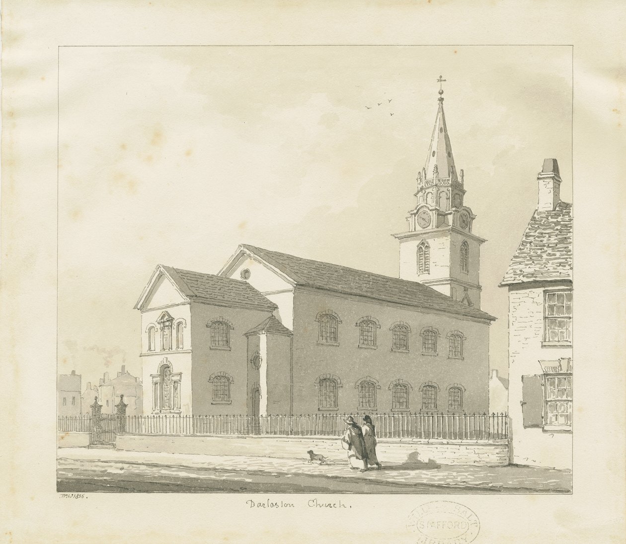 Darlaston templom: szépia rajz, 1836 alkotó: Thomas Peploe Wood
