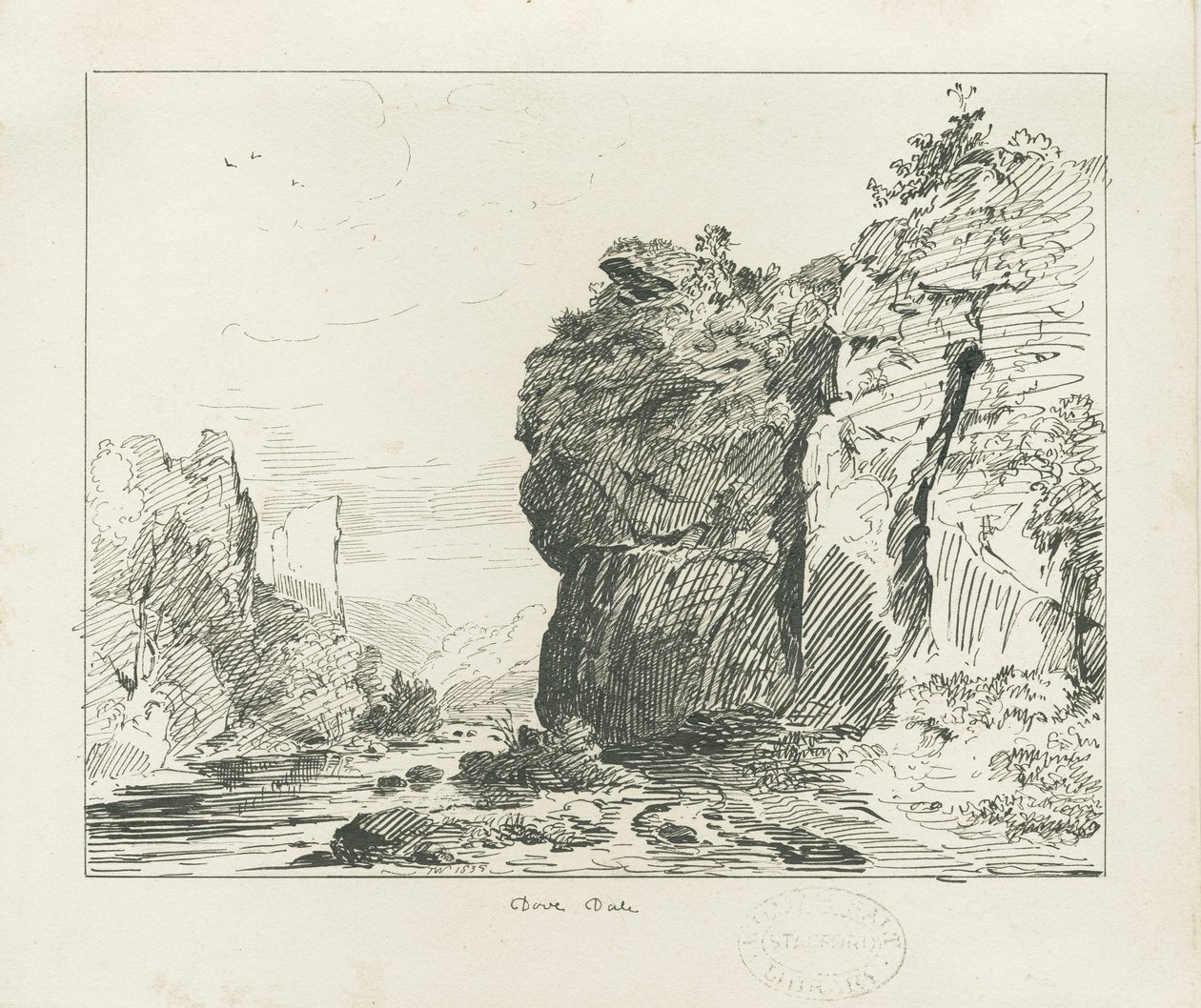Dovedale - tájkép: toll- és tusrajz alkotó: Thomas Peploe Wood