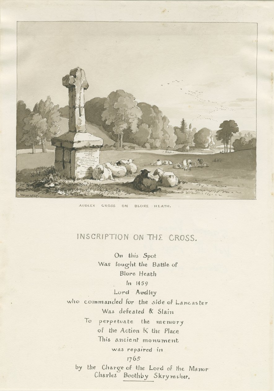 Drayton-in-Hales – „Audley Cross on Blore Heath”: szépia rajz alkotó: Thomas Peploe Wood