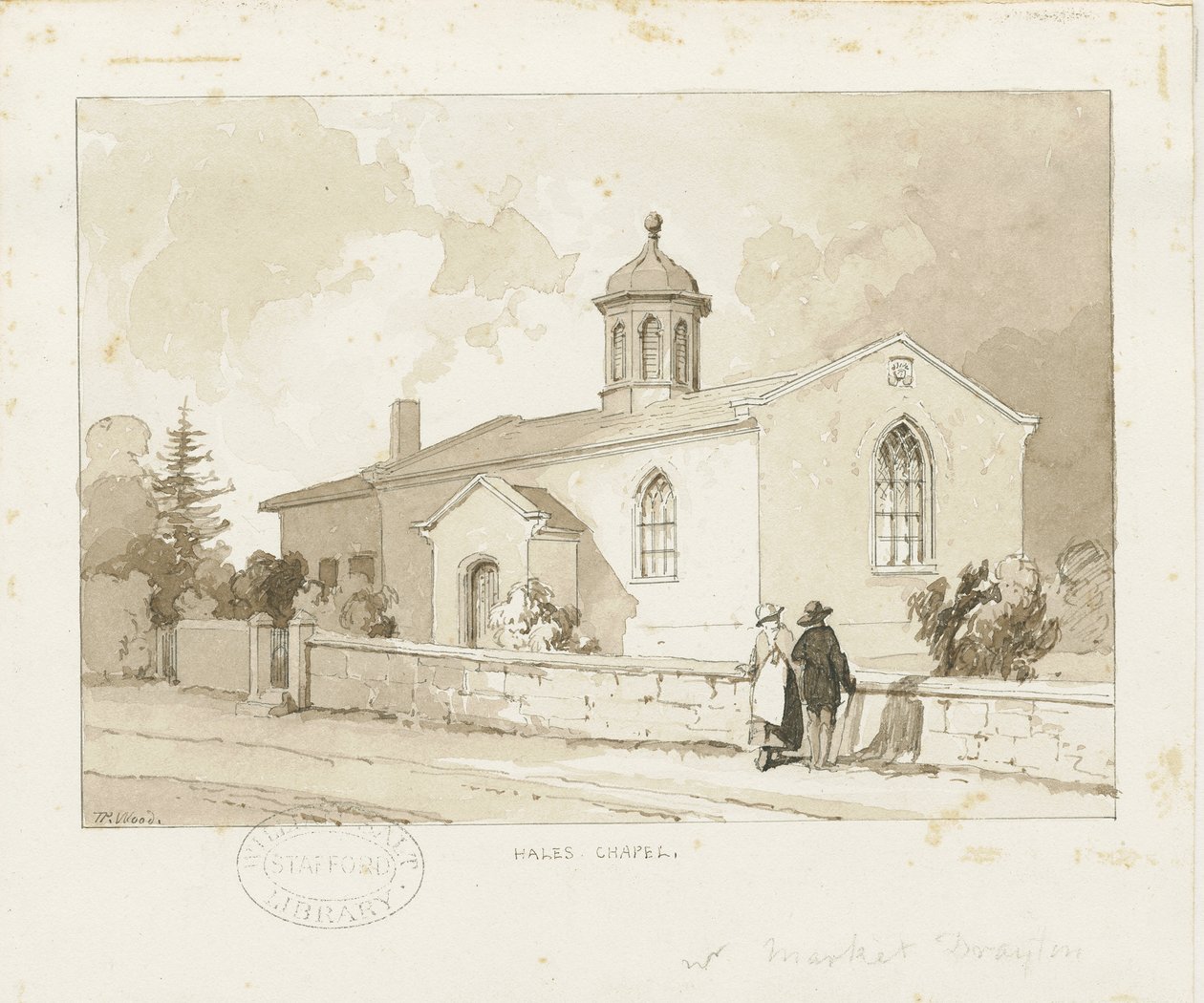 Drayton-in-Hales – Hales-kápolna: szépia mosás rajza, nd [1817-1845] (rajz) alkotó: Thomas Peploe Wood