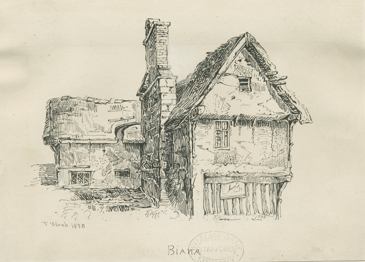 Eccleshall – Biana Hall: toll- és tusrajz, 1833 alkotó: Thomas Peploe Wood