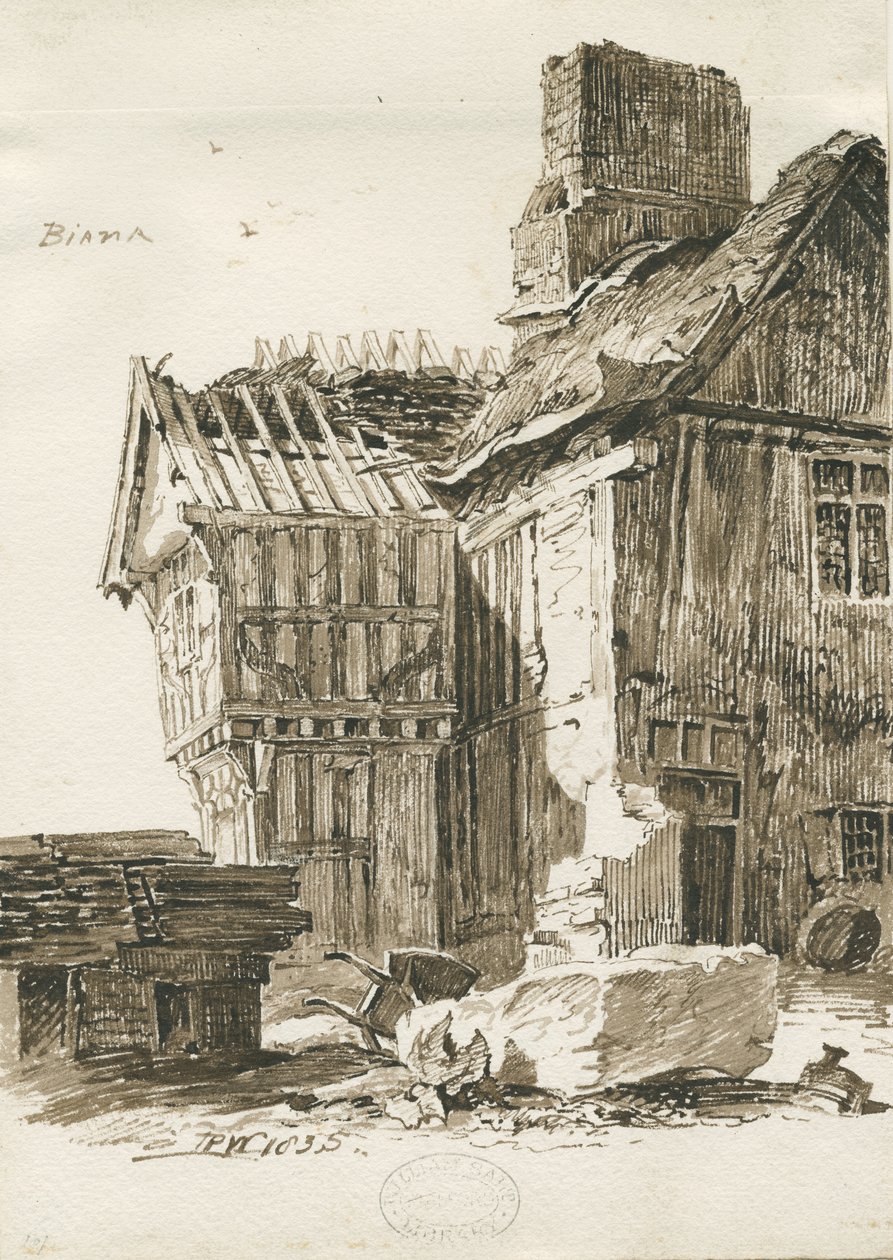 Eccleshall – Biana Hall: szépia tollrajz, 1835 alkotó: Thomas Peploe Wood