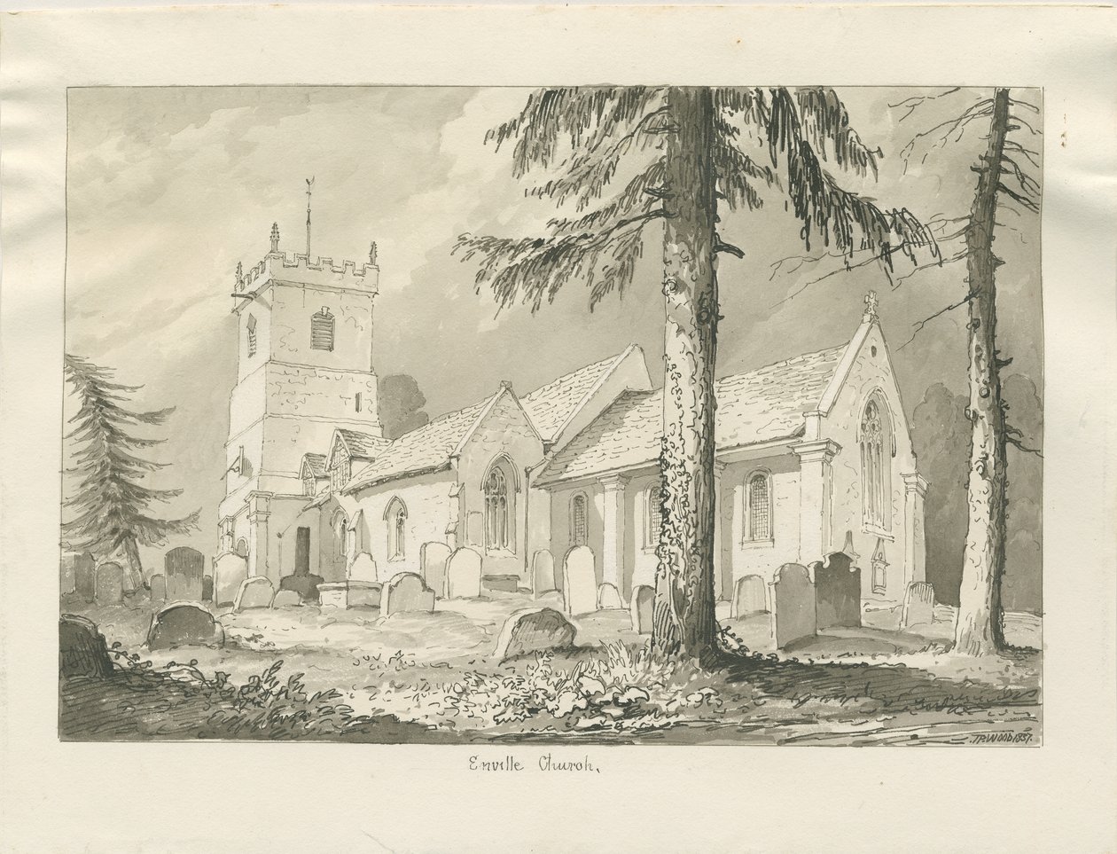 Enville-templom: szépia rajz, 1837 alkotó: Thomas Peploe Wood