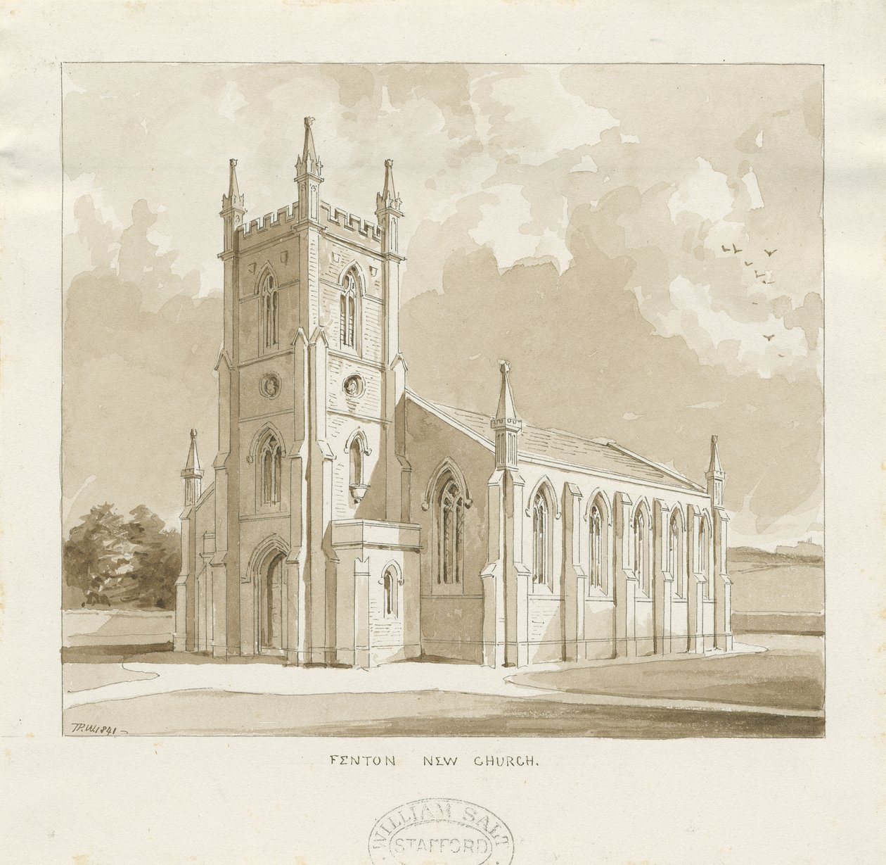 Fenton New Church: szépia rajz alkotó: Thomas Peploe Wood