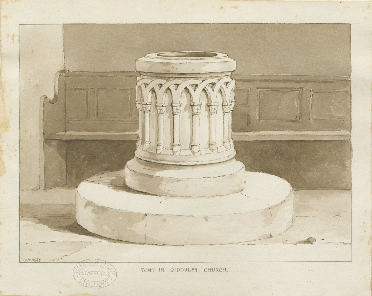 A Biddulph (New) templomban lévő kút: szepia rajz alkotó: Thomas Peploe Wood