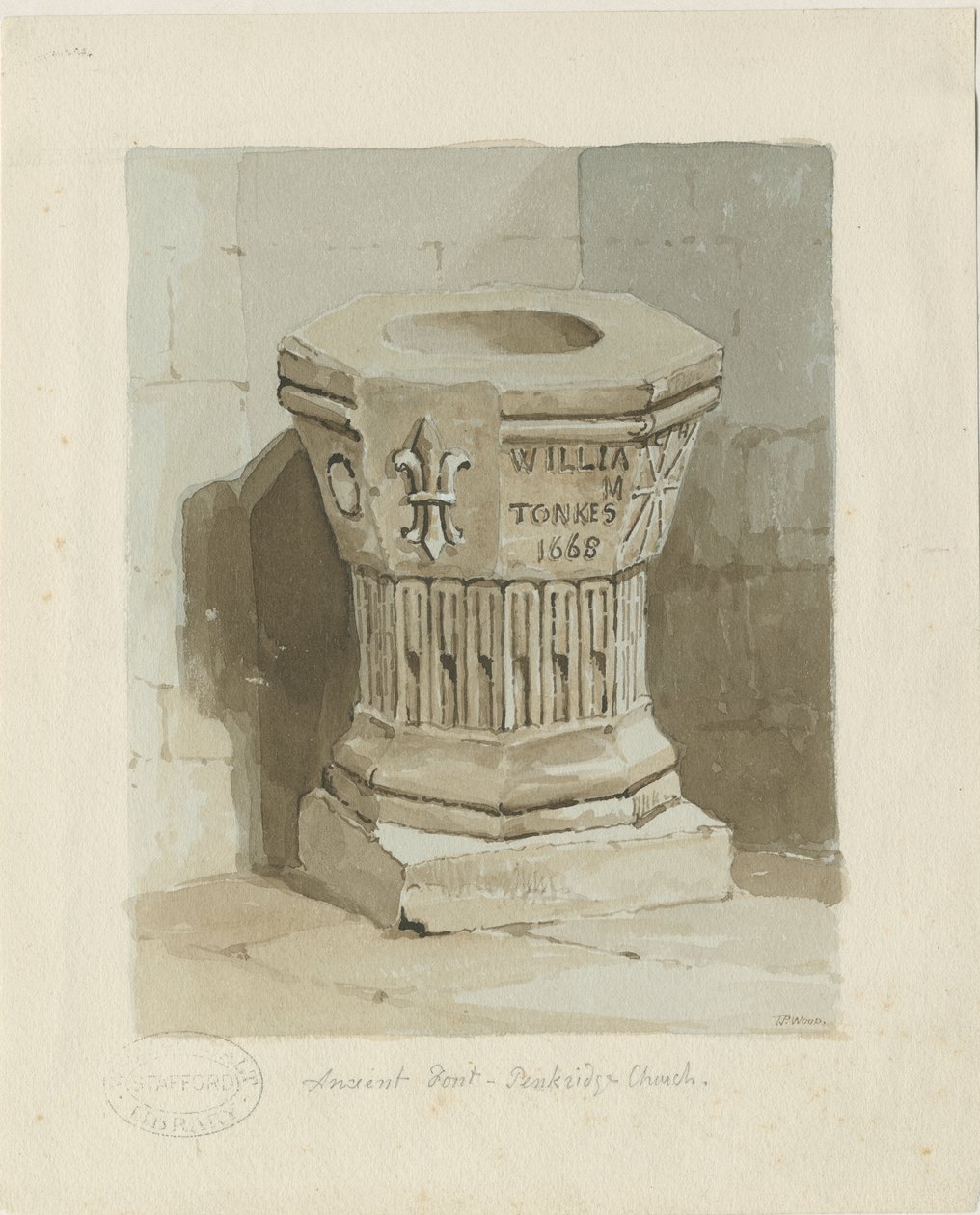 Font in Penkridge Church: akvarell festmény, ndc 1836] (festmény) alkotó: Thomas Peploe Wood