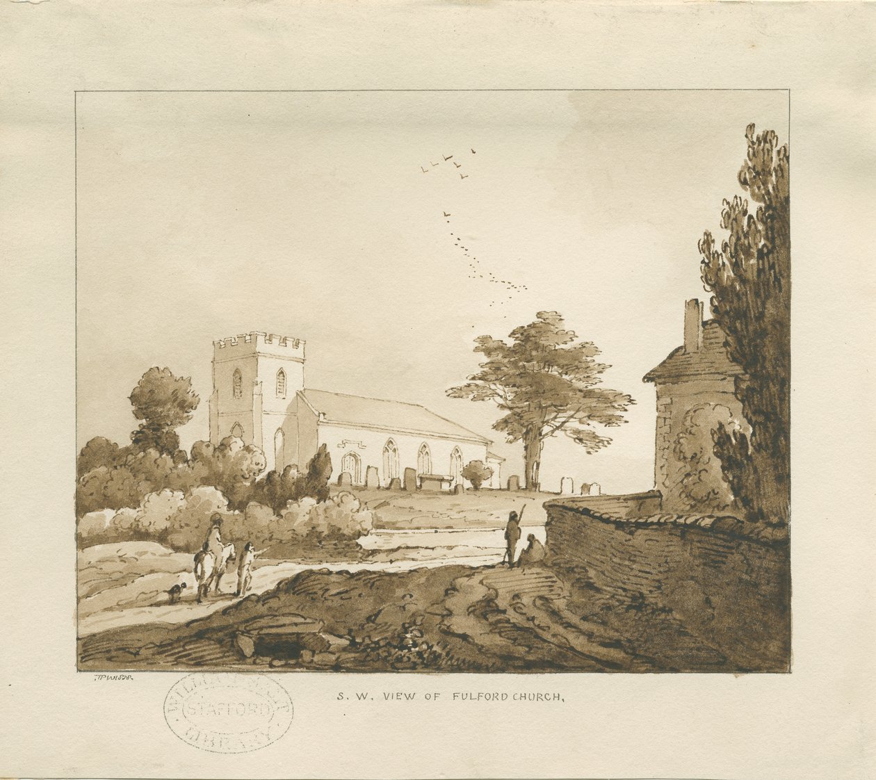 Fulford templom: szépia rajz alkotó: Thomas Peploe Wood