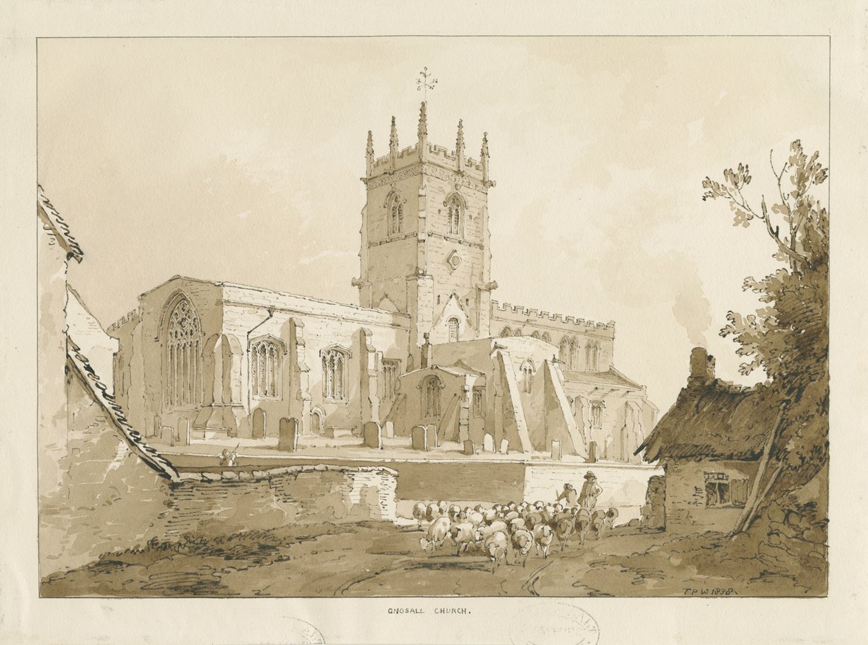 Gnosall-templom: mosórajz, 1838 alkotó: Thomas Peploe Wood
