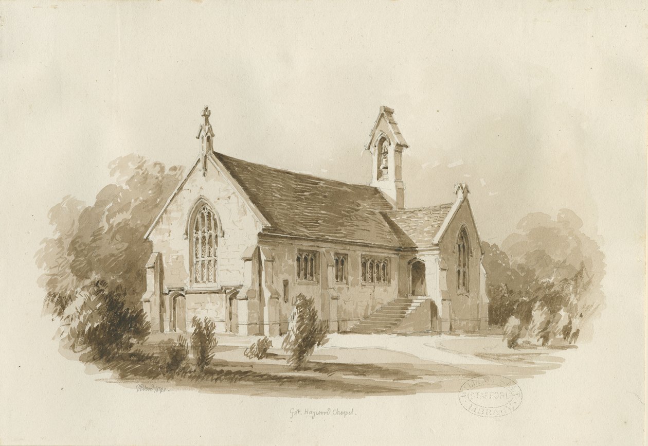 Great Haywood Chapel: szépia mosás rajz, 1840 alkotó: Thomas Peploe Wood