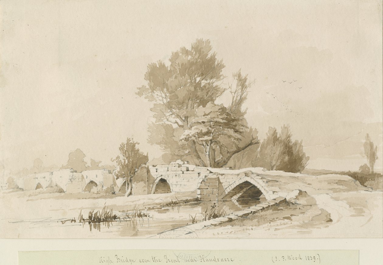 Handsacre - Old High Bridge: szépia rajz, 1839 alkotó: Thomas Peploe Wood