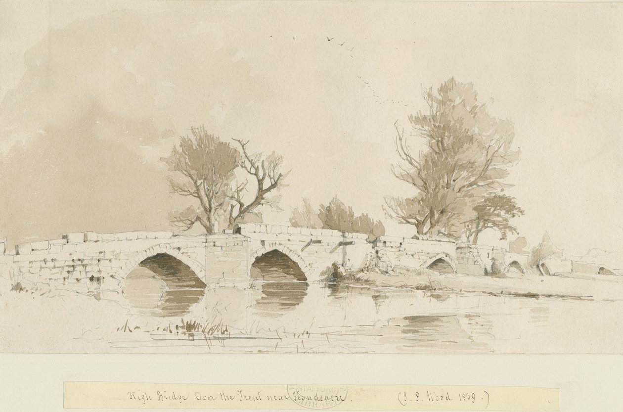 Handsacre - Old High Bridge: szépia mosás rajz alkotó: Thomas Peploe Wood