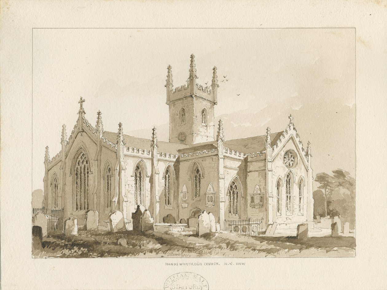 Handsworth templom: szépia rajz alkotó: Thomas Peploe Wood