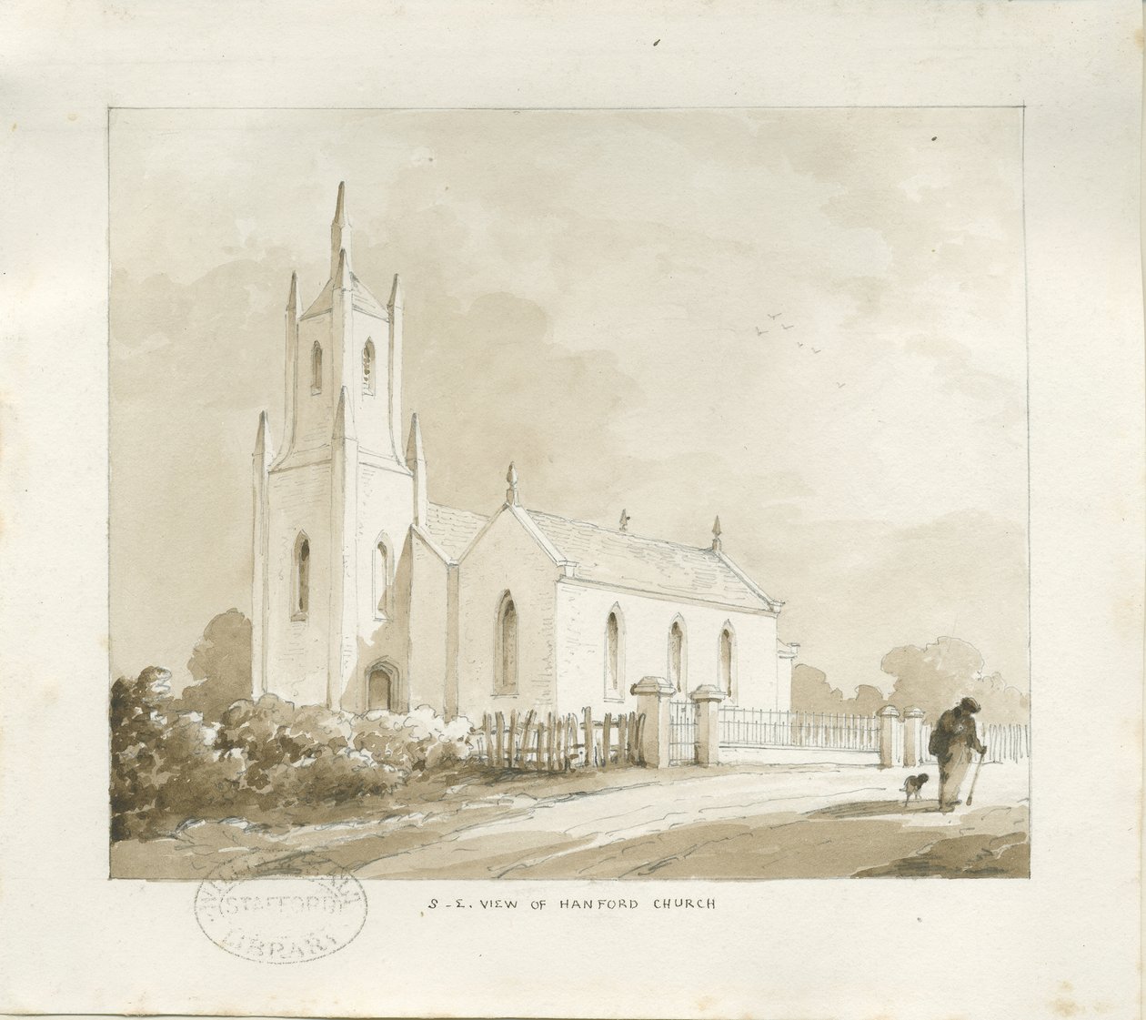 Hanford Church: ceruza és mosórajz, nd [?1838] (rajz) alkotó: Thomas Peploe Wood