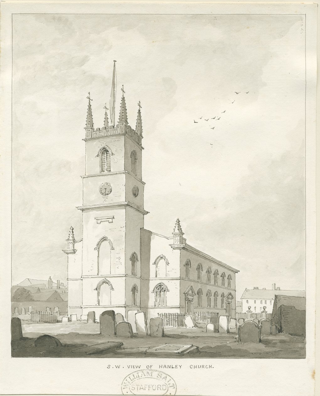 Hanley templom: szépia rajz, nd [?1838] (rajz) alkotó: Thomas Peploe Wood