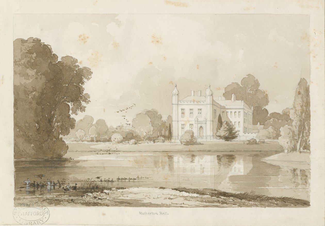 Hatherton Hall: szépia rajz, 1843 alkotó: Thomas Peploe Wood