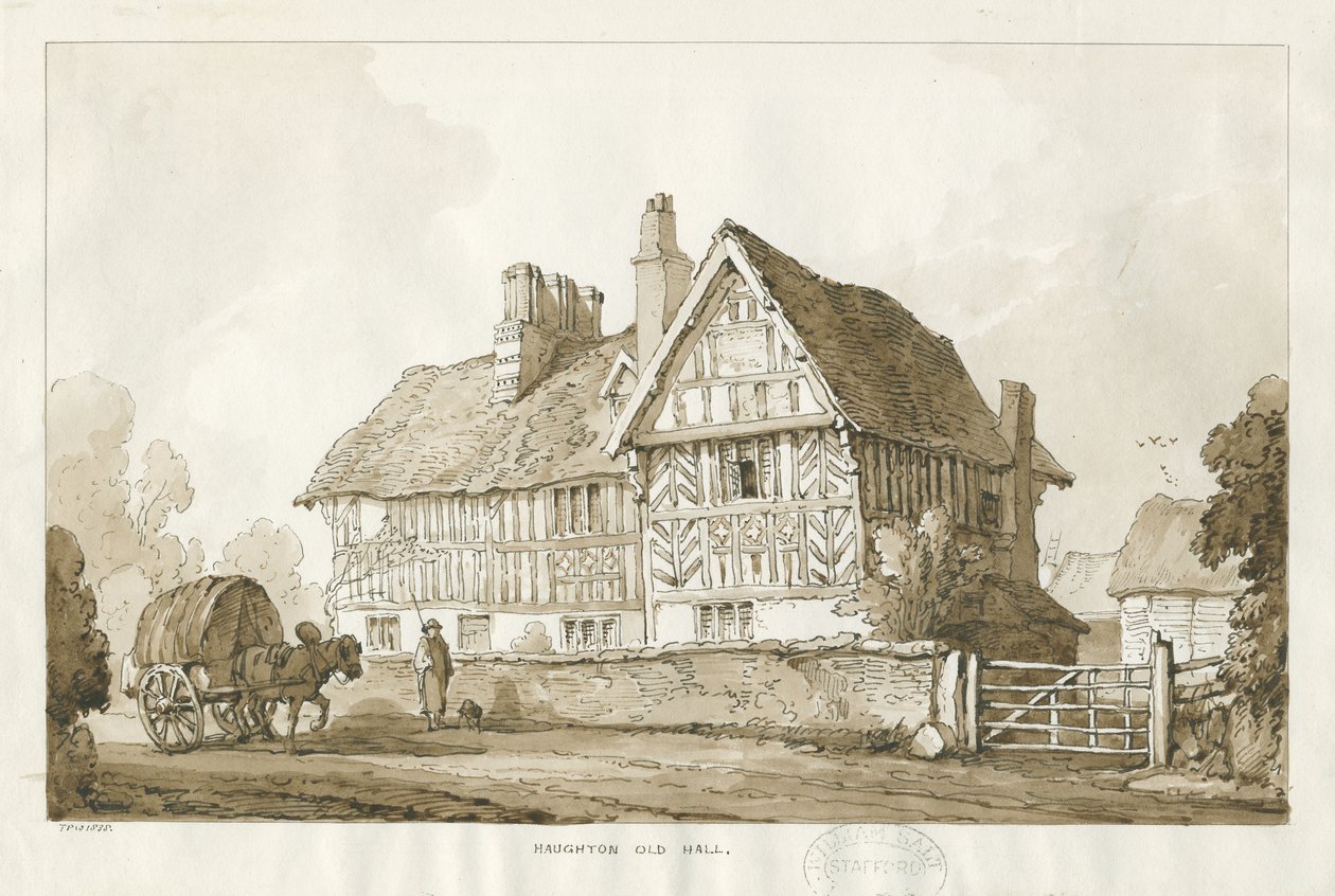 Haughton – Old Hall: szépia rajz, 1838 alkotó: Thomas Peploe Wood