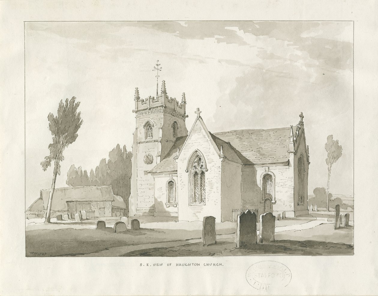 Haughton Church: szépia rajz alkotó: Thomas Peploe Wood