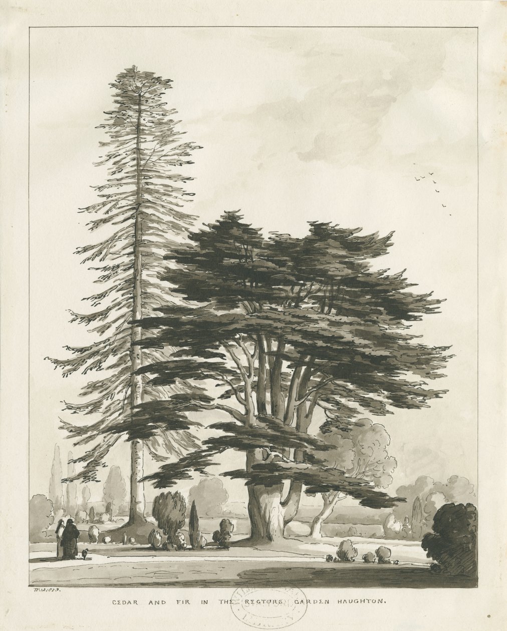 Haughton Rectory: szépia mosás rajz alkotó: Thomas Peploe Wood