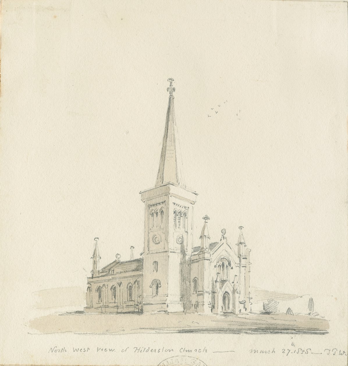 Hilderstone templom: ceruza- és mosórajz alkotó: Thomas Peploe Wood