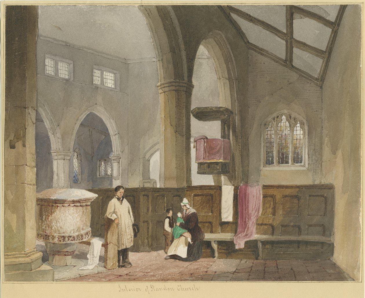 Standon templom belseje: akvarell festészet, és [?19. század közepe] alkotó: Thomas Peploe Wood