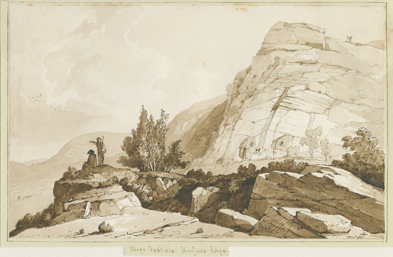 Kinver Edge – „Megs Foxhole”: szépia rajz, 1837 alkotó: Thomas Peploe Wood