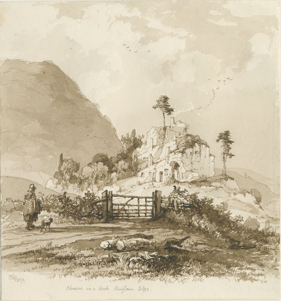 Kinver Edge: szépia rajz, 1837 alkotó: Thomas Peploe Wood