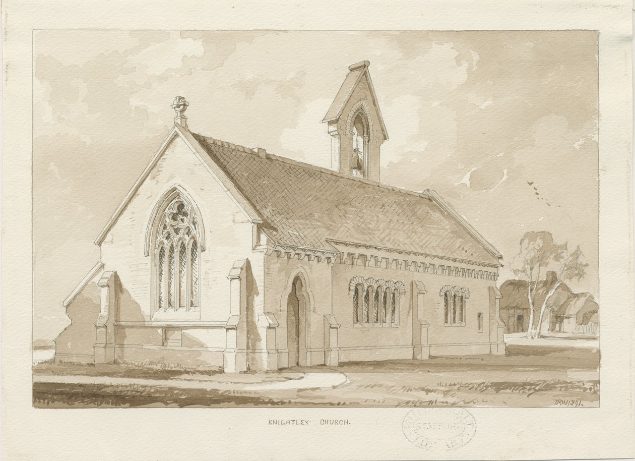 Knightley Chapel: szépia mosás rajza, 1841 alkotó: Thomas Peploe Wood