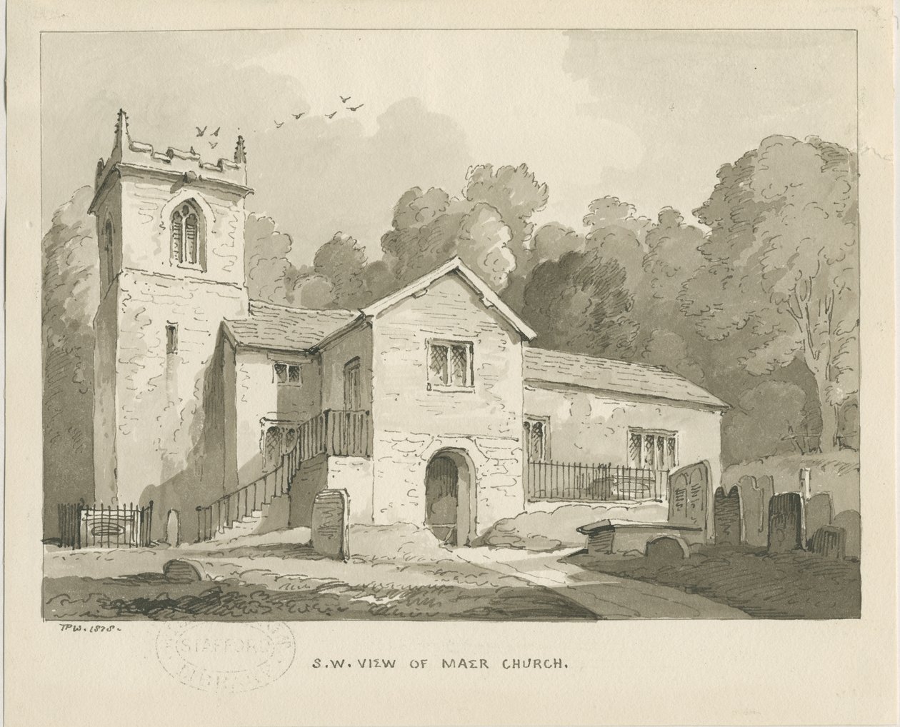 Maer templom: szépia mosás rajz, 1838 alkotó: Thomas Peploe Wood