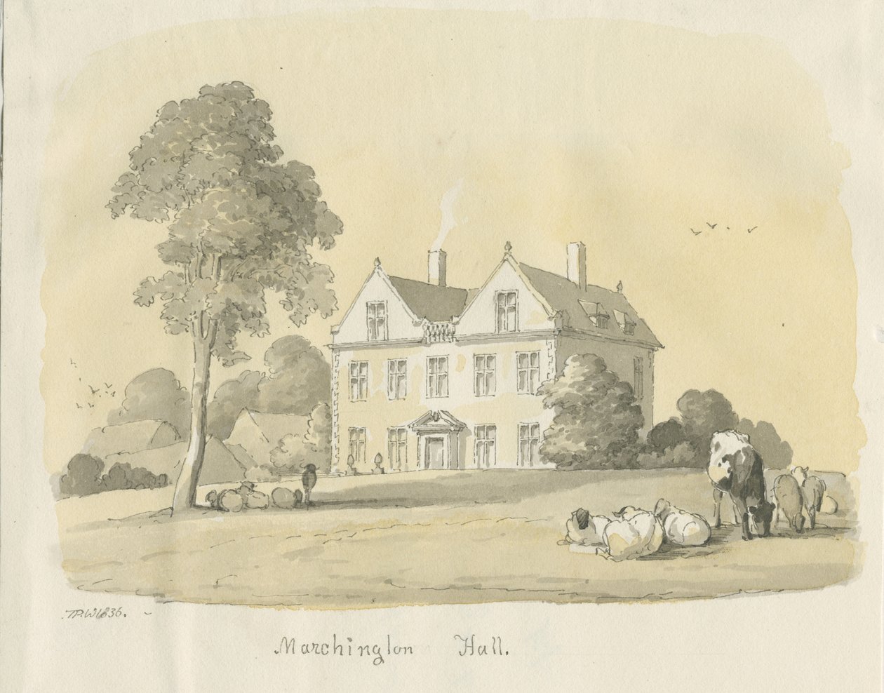 Marchington Hall: akvarell és tusfestés, 1836 alkotó: Thomas Peploe Wood