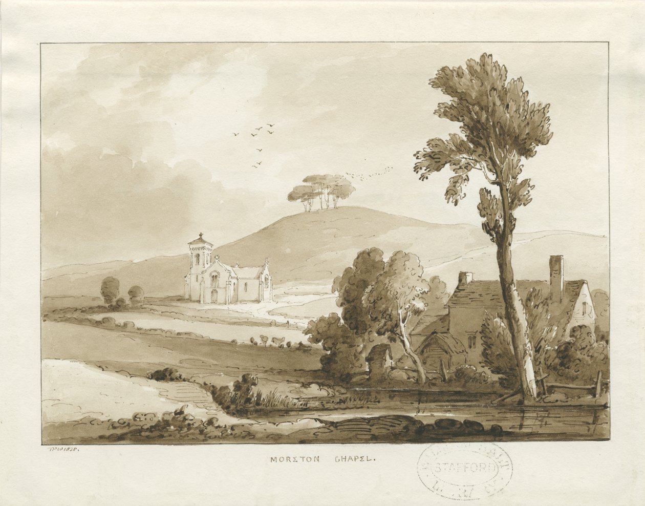 Moreton-kápolna: szépia mosás rajza, 1838 alkotó: Thomas Peploe Wood