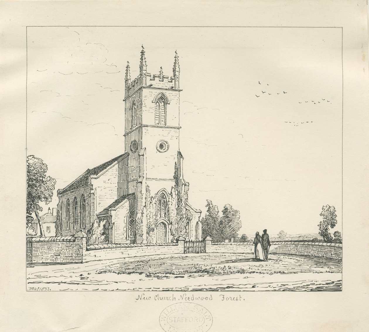 Needwood - "Új templom": tollrajz, 1837 alkotó: Thomas Peploe Wood