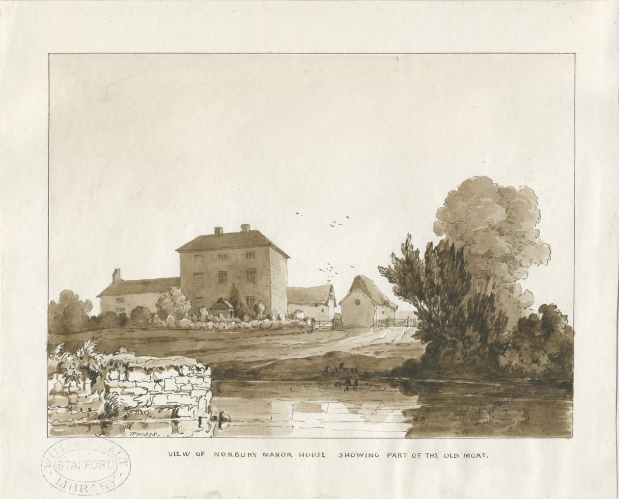 Norbury Manor: szépia mosás rajz, 1838 alkotó: Thomas Peploe Wood