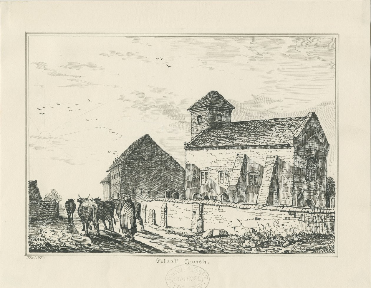 Pelsall templom (régi): toll- és tusrajz alkotó: Thomas Peploe Wood