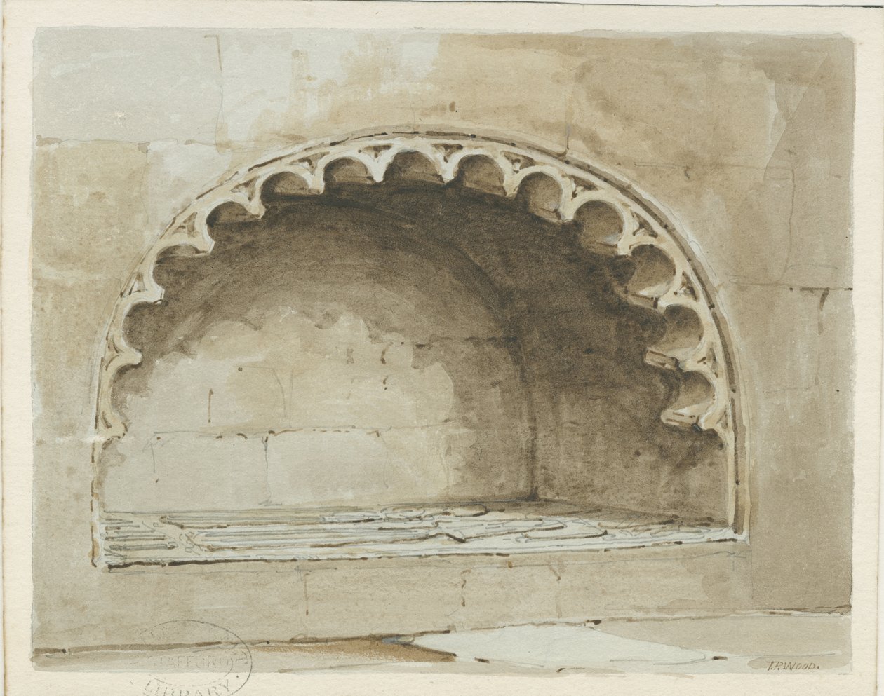 Penkridge templom - Emlékmű a déli falon: akvarell festmény, nd [1817-1845] (festmény) alkotó: Thomas Peploe Wood