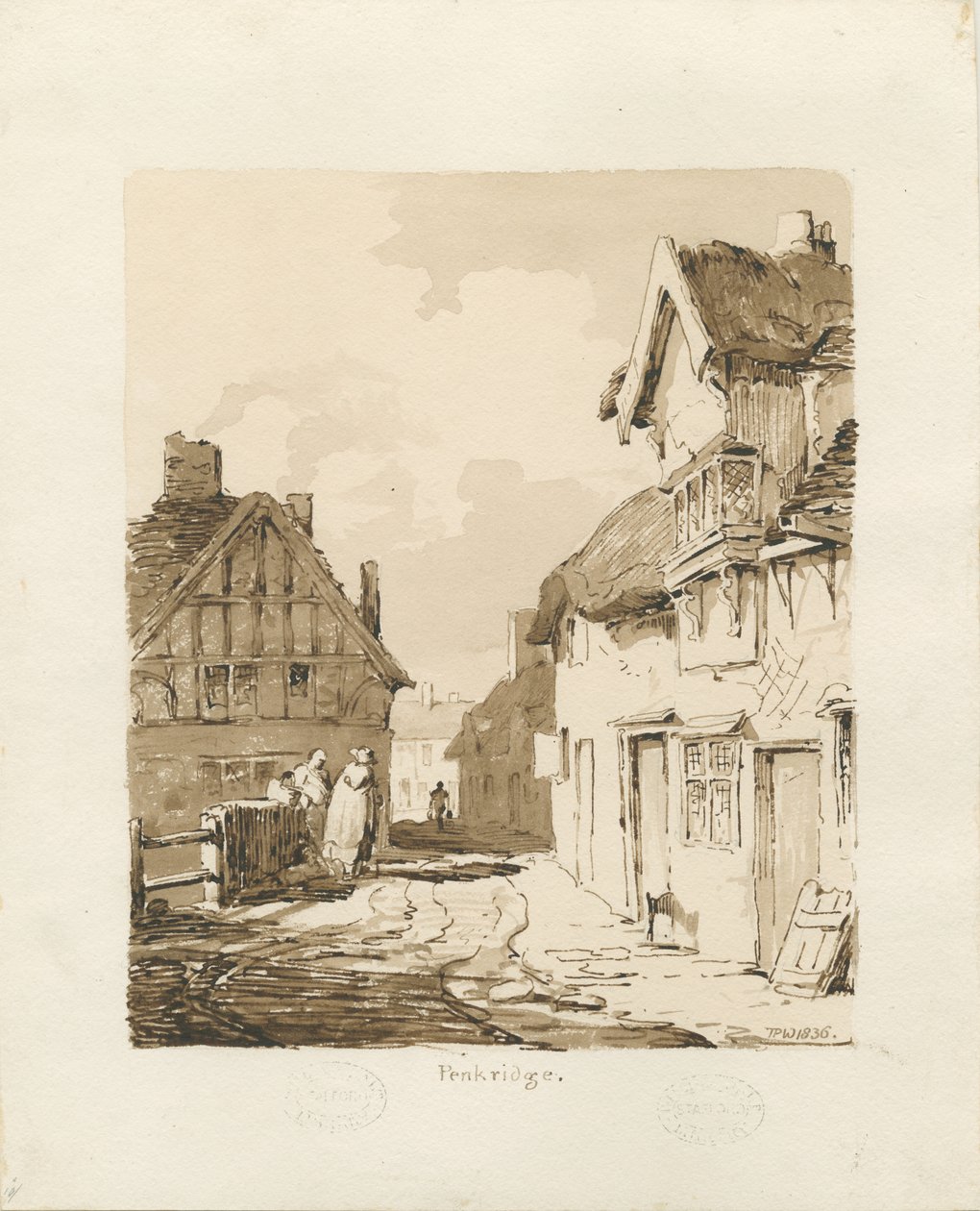 Penkridge Town: szépia rajz alkotó: Thomas Peploe Wood