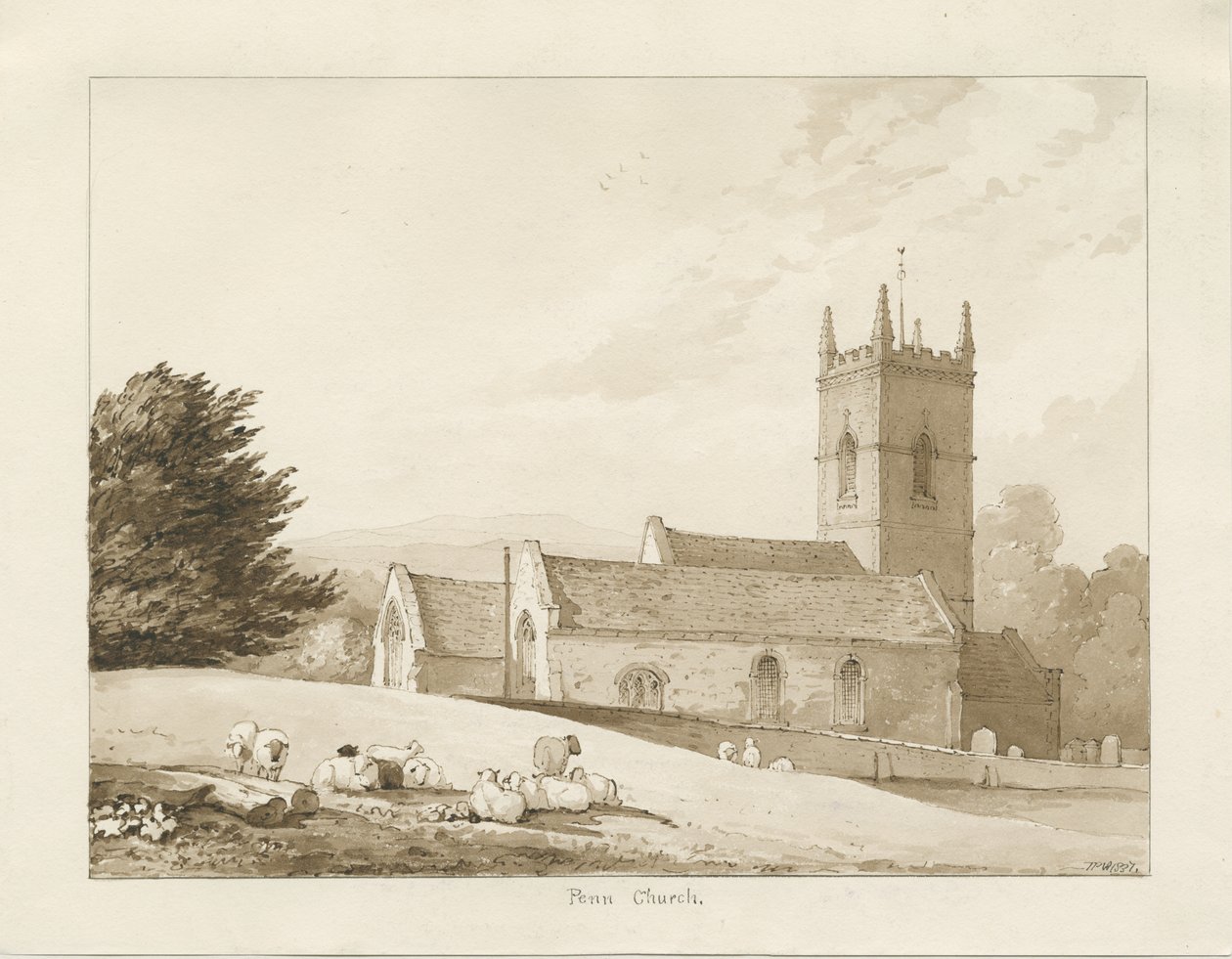 Penn Church: szépia rajz alkotó: Thomas Peploe Wood
