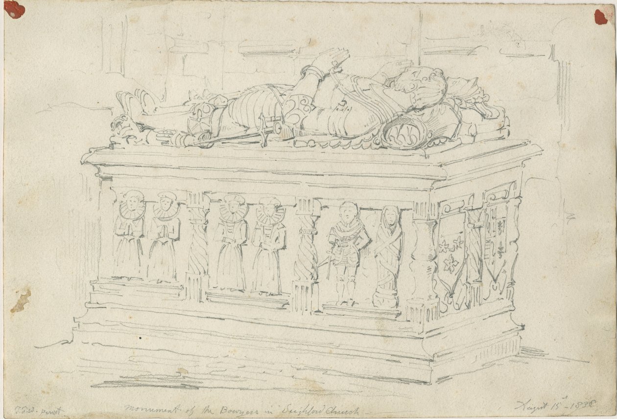 Seighford templom – William és Mercy Bowyer sírja: ceruzarajz alkotó: Thomas Peploe Wood