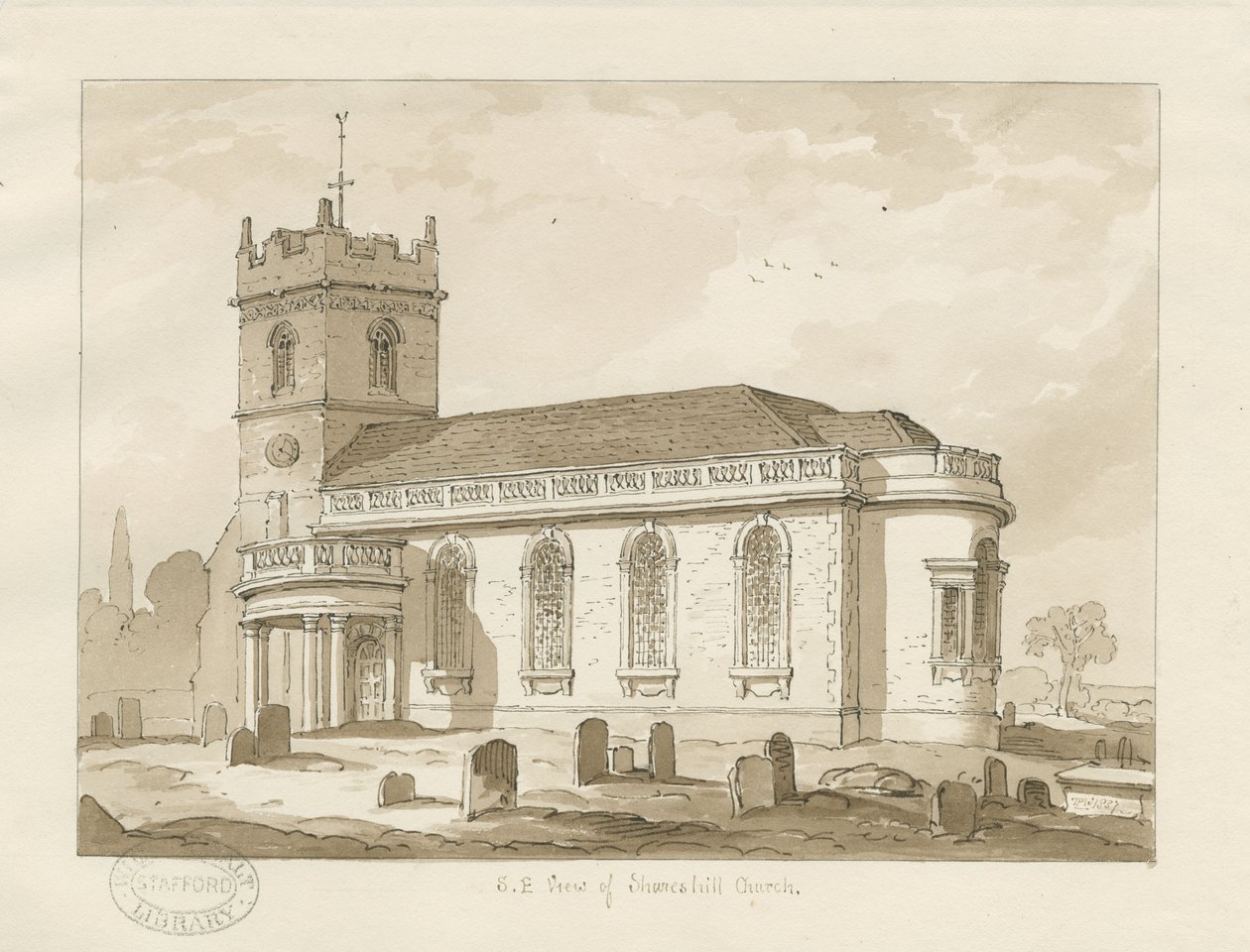 Shareshill templom: szépia rajz, 1837 alkotó: Thomas Peploe Wood