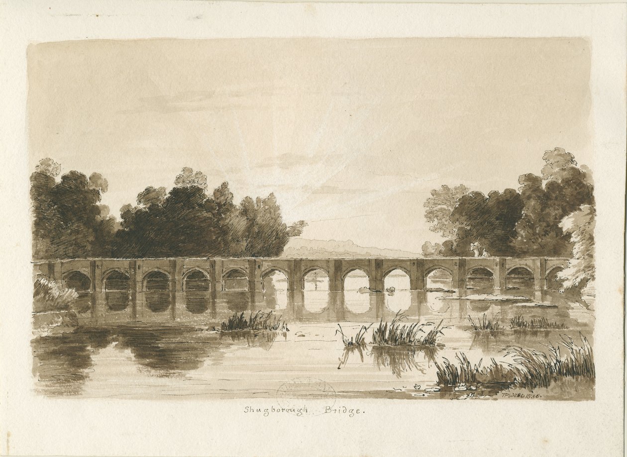 Shugborough híd: szépia rajz alkotó: Thomas Peploe Wood