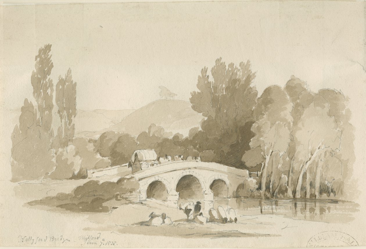 Stafford – Hollyford Bridge, Milford: szépia rajz, 1838. június 7. (rajz) alkotó: Thomas Peploe Wood