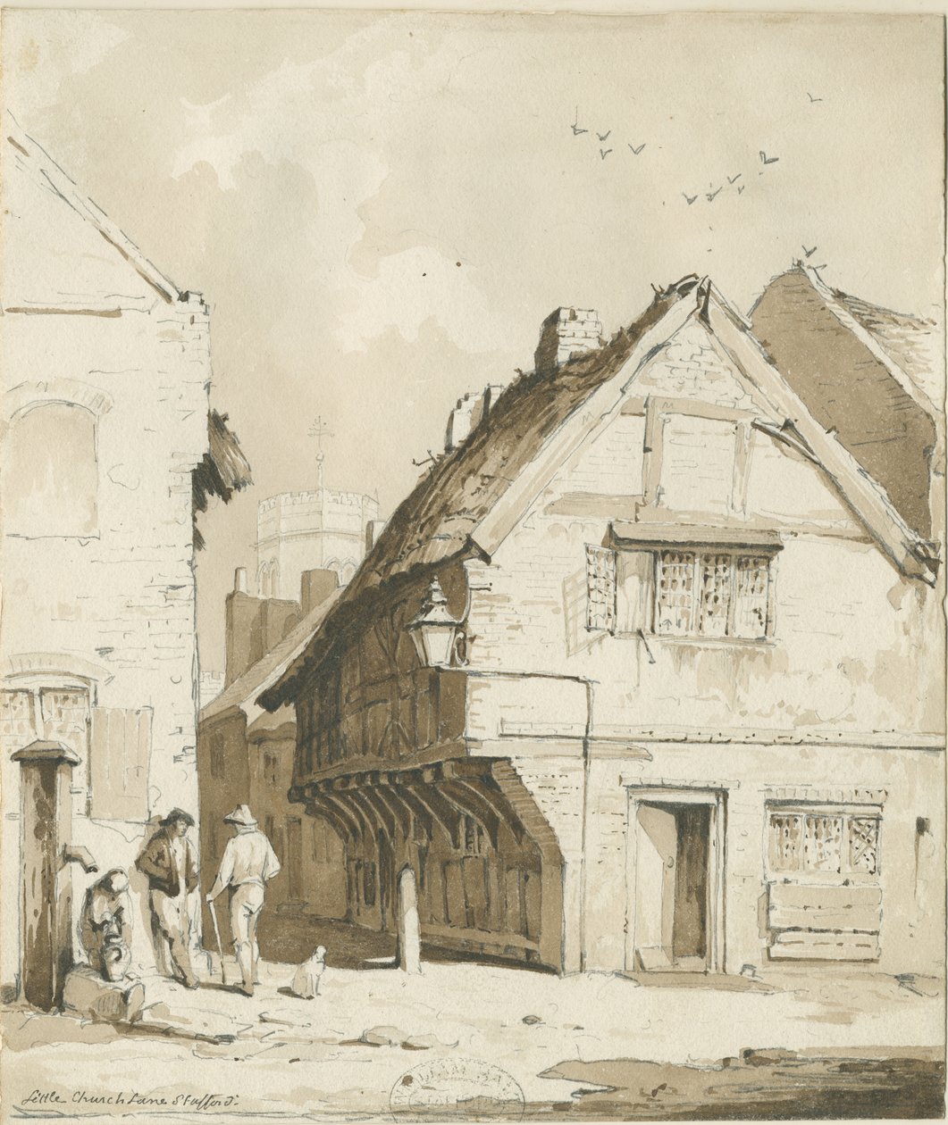 Stafford – Little Church Lane: szépia rajz, nd [c 1837] alkotó: Thomas Peploe Wood
