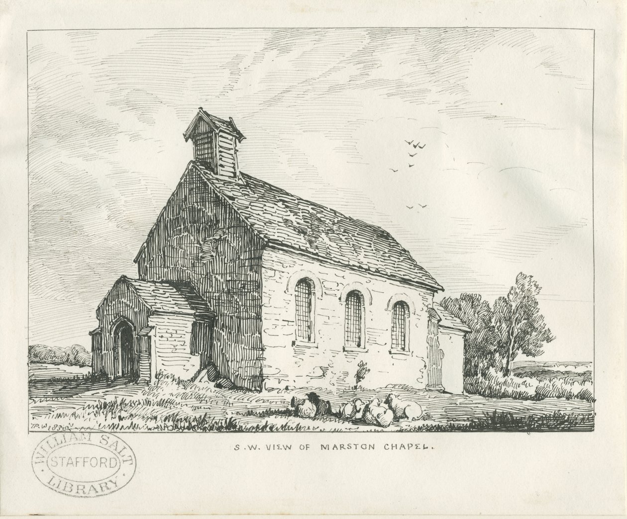 Stafford - Marston Chapel: toll- és tusrajz alkotó: Thomas Peploe Wood