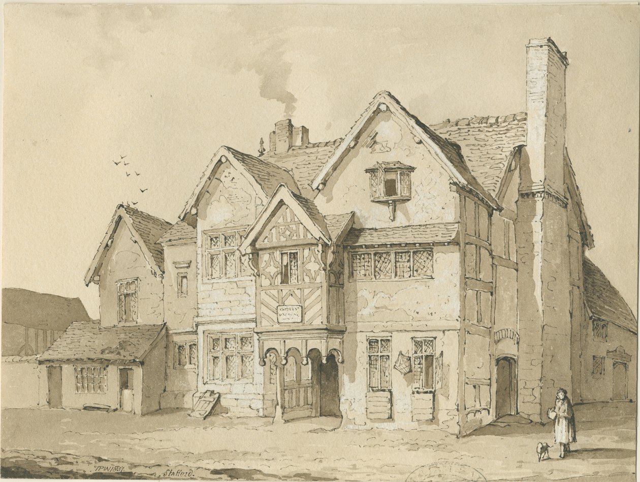 Stafford – [Old Houses in Crabbery Lane]: szépia és tollrajz alkotó: Thomas Peploe Wood