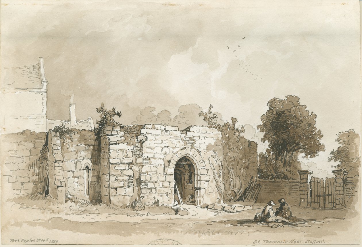 Stafford – St. Thomas" [Priory]: toll- és szépiarajz, 1839 alkotó: Thomas Peploe Wood