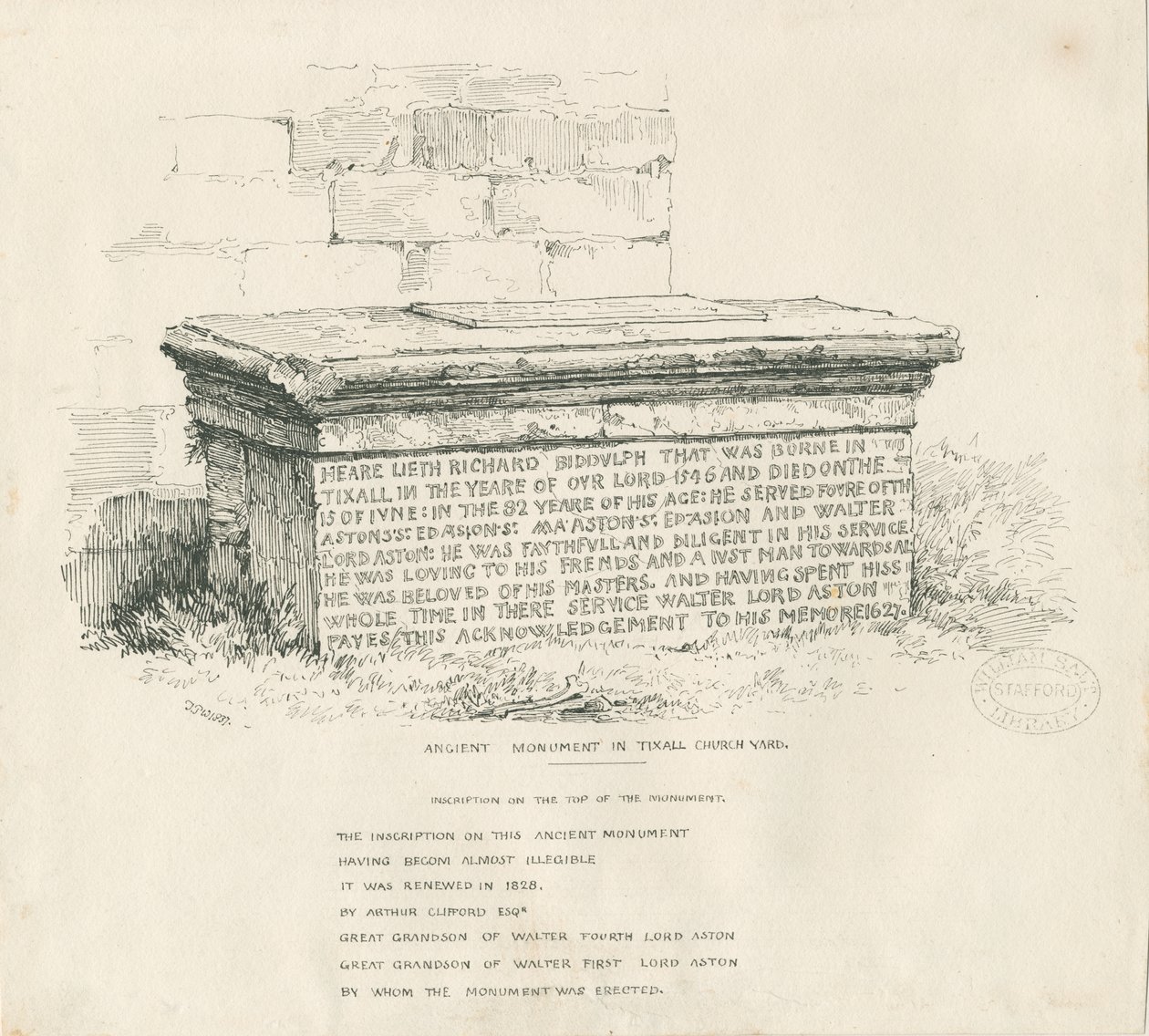 Tixall templom udvara - Asztali sír: toll- és tusrajz alkotó: Thomas Peploe Wood