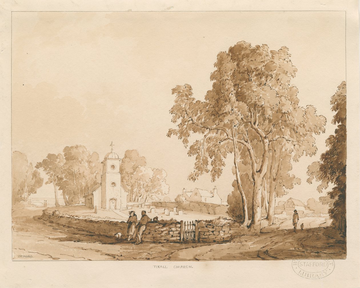 Tixall templom: vörös szépia rajz, 1837 alkotó: Thomas Peploe Wood