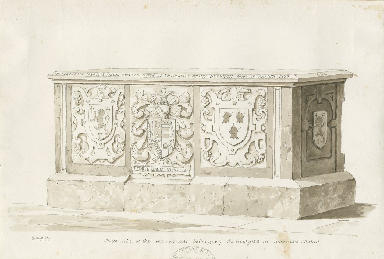 Sír a Biddulph templomban - William Bowyer : szépia rajz alkotó: Thomas Peploe Wood