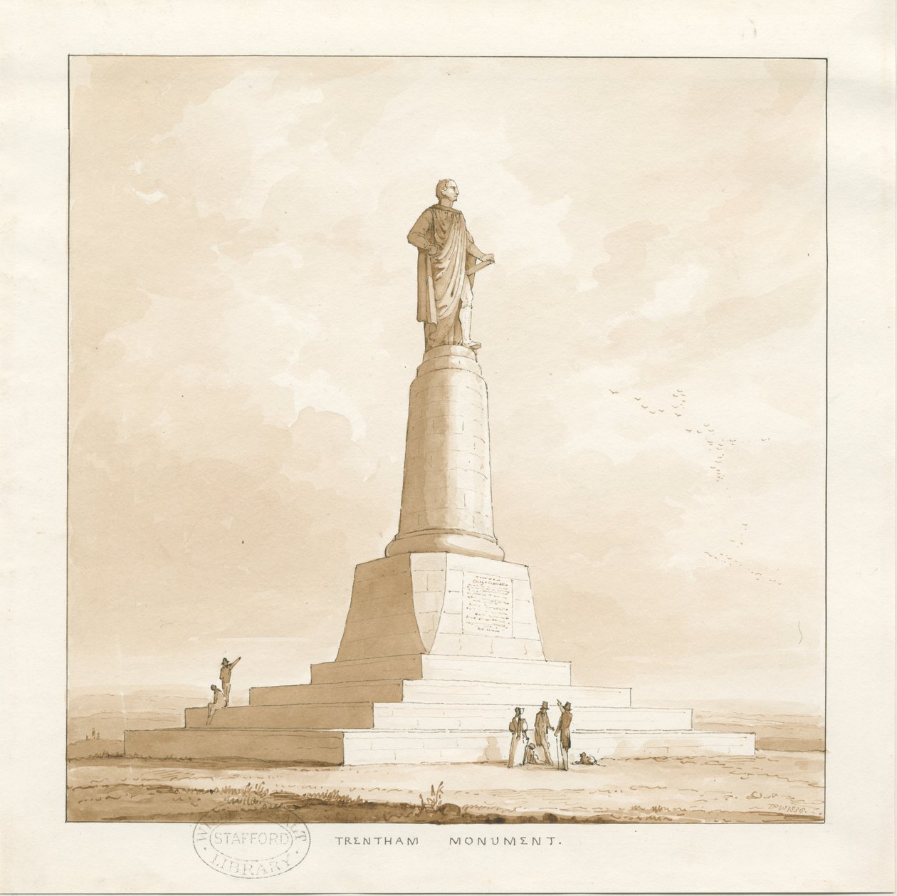 Trentham – Sutherland hercegének emlékműve: toll- és mosórajz, 1838 alkotó: Thomas Peploe Wood